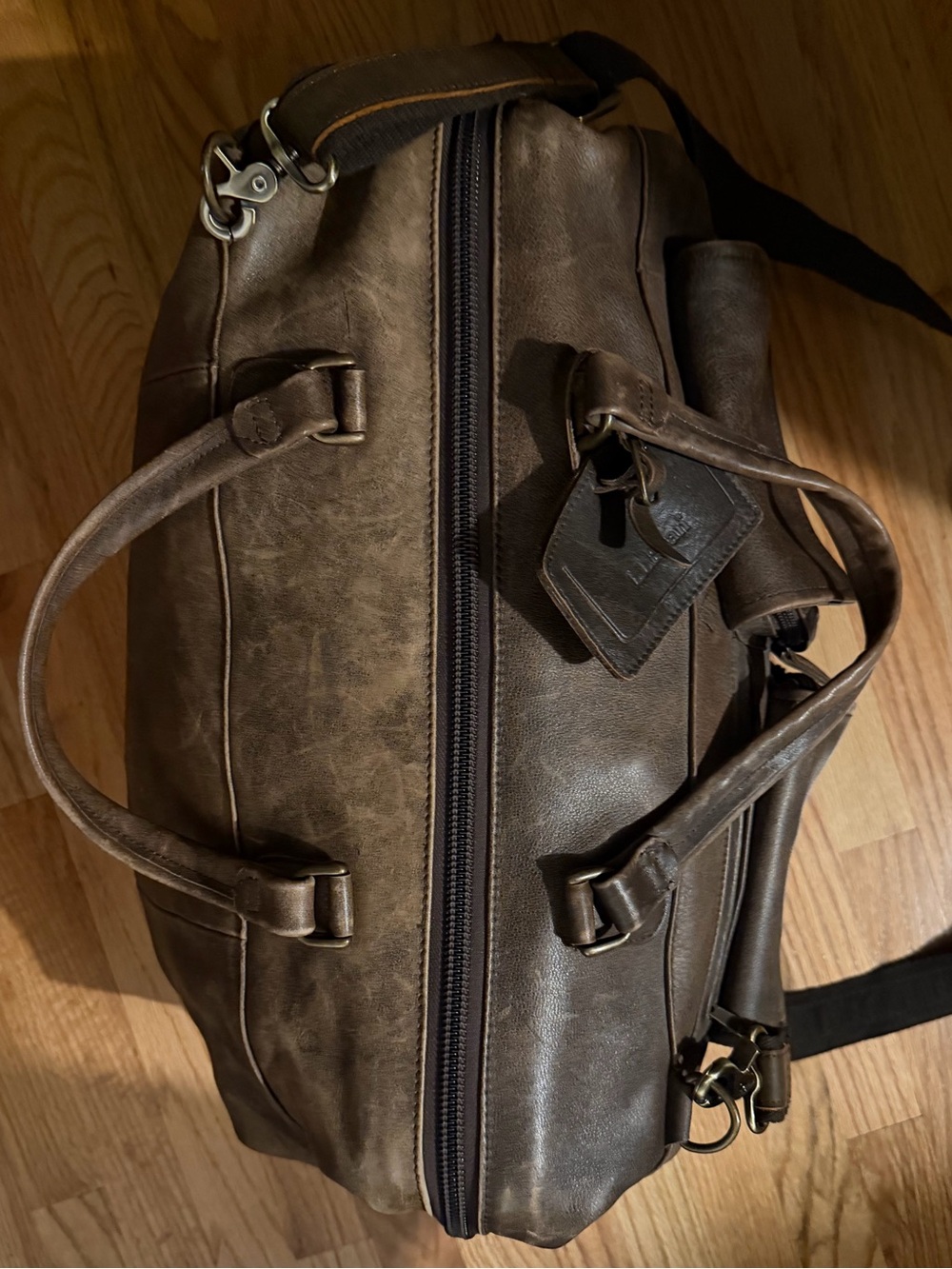 L.L. Bean Brown Leather Travel Duffel Bag with Yellow Interior - Picture 9 of 15